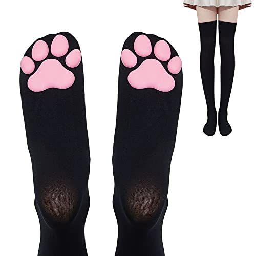 Cat Paw Pad Socks Thigh Highs - Black