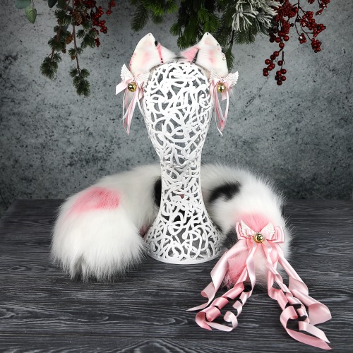 Pink Calico Cat Ears And Tail Set