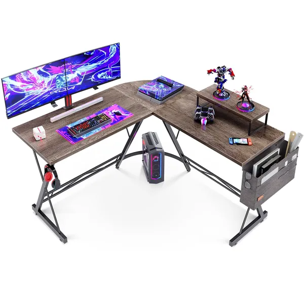 Casaottima L Shaped Gaming Desk, Home Office Desk with Round Corner, Computer Desk with Large Monitor Stand Desk Workstation