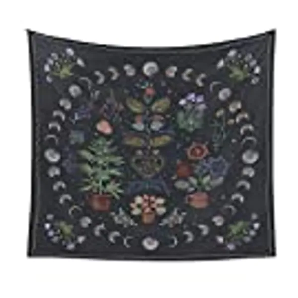 LINICE Plant Tapestry, Nature Moon Phase Tapestry Wall Hanging, Bohemian Mandala Tapestry Aesthetic Bedroom Decor, Botanical Tapestries Suitable For Bedroom Home Dorm-60" X 80"