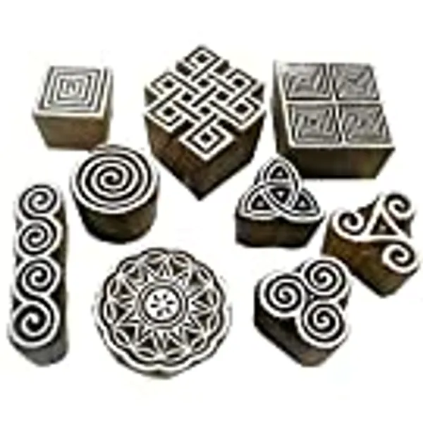 Wholesale Lot of Nine Exotic Wooden Block Stamps/ Tattoo/ Handcarved Indian Textile Printing Blocks