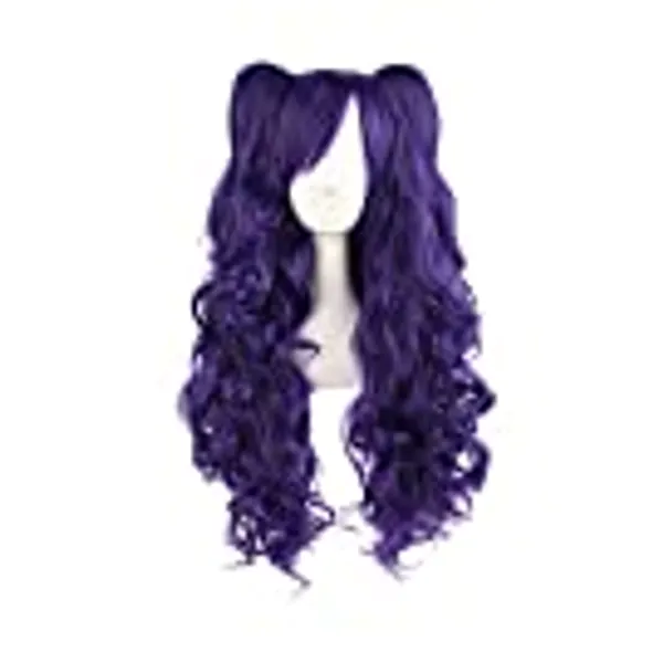 MapofBeauty 28"/70cm Lolita Long Curly Clip on Ponytails Cosplay Wig (Purple)