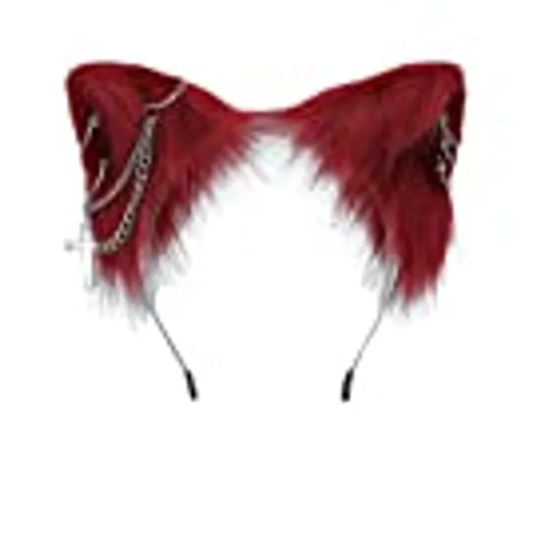 VIGVAN Cat Cosplay Ears Accessories Punk Gothic Cross Cat Ears Headbands Clips (Wine Red)