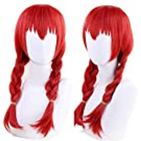 ANOGOL Hair Cap+Red Braided Anime Cosplay Women Wig Synthetic Costume Wig