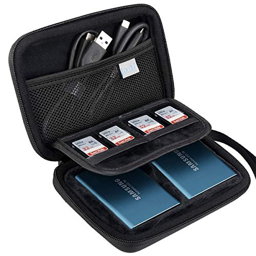 Samsung T5 Case, Lacdo 2-in-1 Hard Travel Case for Samsung T5 T3 Portable SSD 250GB 500GB 1TB 2TB USB 3.1 Type C External Solid State Drives EVA Shockproof Storage Carrying Protective Bag, Black - Black