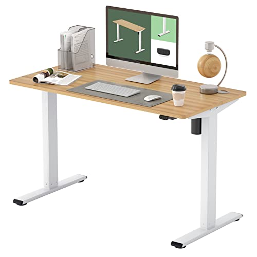 Flexispot Standing Desk, Height Adjustable Desk Electric Sit Stand Desk, 48 x 24 Inches Home Office Desks (White Frame + Maple Top)