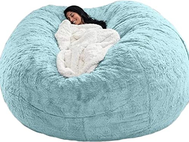 Bean Bag Sofa Bed, Giant Bean Bag Cover(No Filler), Washable Soft Fluffy PV Velvet Floor Lazy Sofa Lounger Seat Cuddle Love Sack Bean Bag Chair Couch for Adults, Kids, Teens (Color : Sky Blue, Size - 5FT - Sky Blue