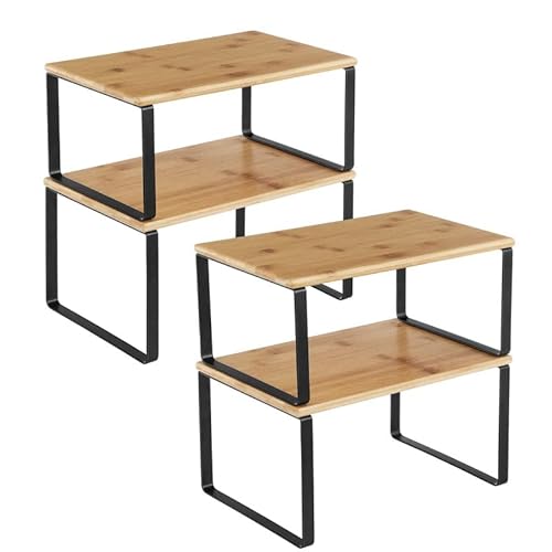 SONGMICS Cabinet Shelf Organizer, Set of 4 Kitchen Counter Shelves, Black and Natural UKCS10NB - Black + Natural