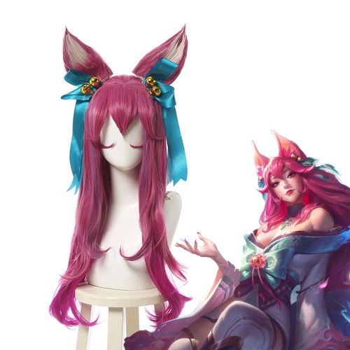 Game League of Legends Cosplay Spirit Blossom Ahri Cosplay Wig Long Dark Pink Cosplay Wig