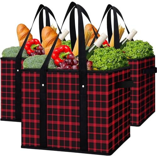 WISELIFE Reusable Grocery Bags 3 Pack,Large Grocery Tote Bag Water Resistant Shopping Bags Foldable Grocery Bag for Clothes,Shoes and Picnic,Red - Red