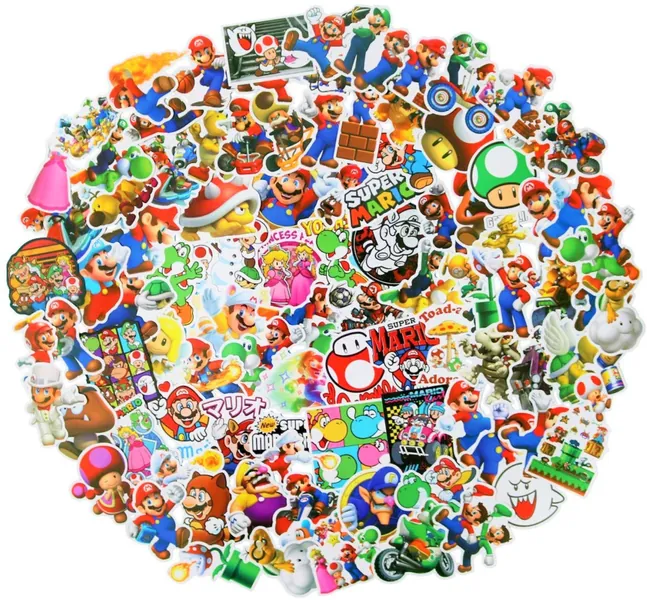 112pcs Super Mario Merchandise Stickers, Vinyl Sticker for Laptop Water Bottle Guitar Bike Car Motorcycle Bumper Luggage Skateboard Graffiti, Cute Decals, Best Gift for Kids,Children,Teen - Mario