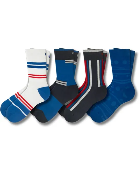 Pair of Thieves Patterned Men’s Crew Socks, 4 Pack Uber Comfy Casual Socks for Men, AMZ Exclusive - Color Blocks (Cobalt) One Size