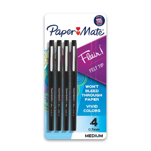 Paper Mate Flair Felt Tip Pens, Medium Point (0.7mm), Black, 4 Count - Black