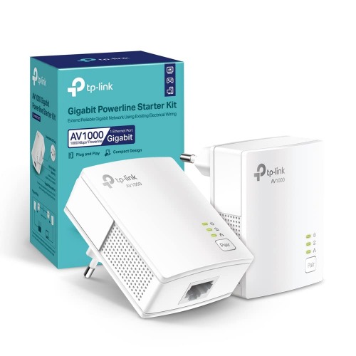 TP-Link TL-PA717 KIT Powerline Gigabit Porta, HomePlug AV2, Velocità Fino a 1000 Mbps, Per Streaming Video HD/3D/4K e Giochi Online (Solo per Wired), Nessuna Configurazione Richiesta