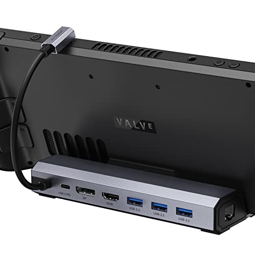 JSAUX Docking Station Compatible with Steam Deck, 7-in-1 Steam Deck Dock with 4K@60Hz HDMI & DisplayPort, Gigabit Ethernet, 3 USB-A 3.2 and USB-C 100W Input Compatible with Valve Steam Deck-HB0702 - Without Power Charger