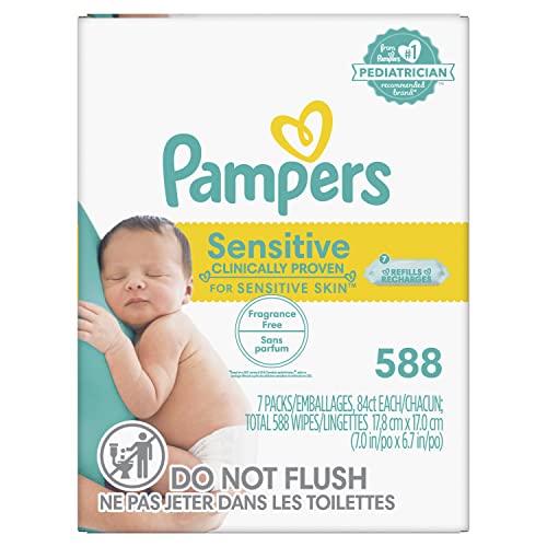 Pampers Baby Wipes Sensitive Perfume Free 7X Refill Packs 588 Count - 588 Count (Pack of 7)