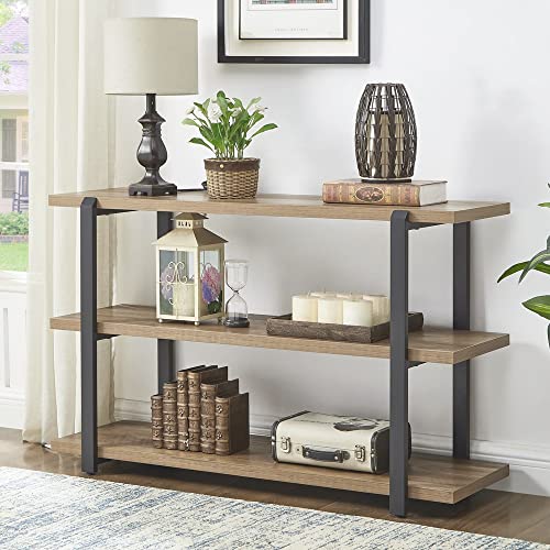 FOLUBAN Industrial Console Sofa Table, Rustic Entryway/Hallway Table with 3-Tier Open Shelf for living room, Oak - 47 inch