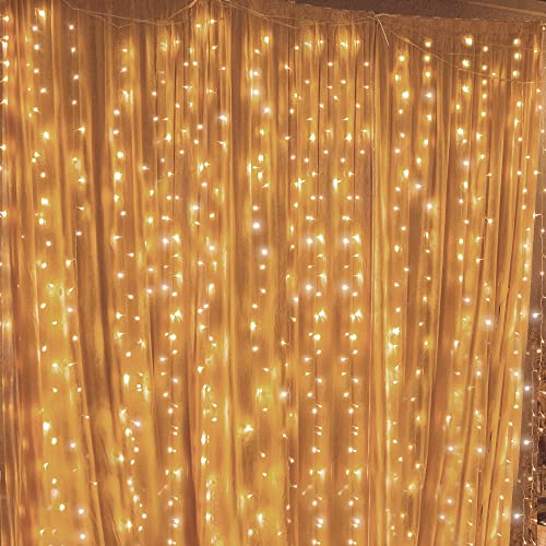 Twinkle Star 300 LED Window Curtain String Lights Wedding Party Home Garden Bedroom Outdoor Indoor Wall Decorations, Warm White - *Warm white - 300 LED