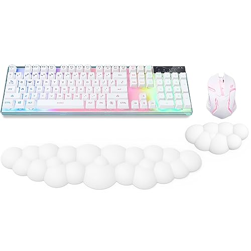 Ergonomic Keyboard Wrist Rest, PU Leather Memory Foam Cloud Wrist Rest for Computer Keyboard, Mouse Wrist Rest and Keyboard Pad for Gaming, Office, Computer, Home, Pain Relief, Easy Typing, White - White