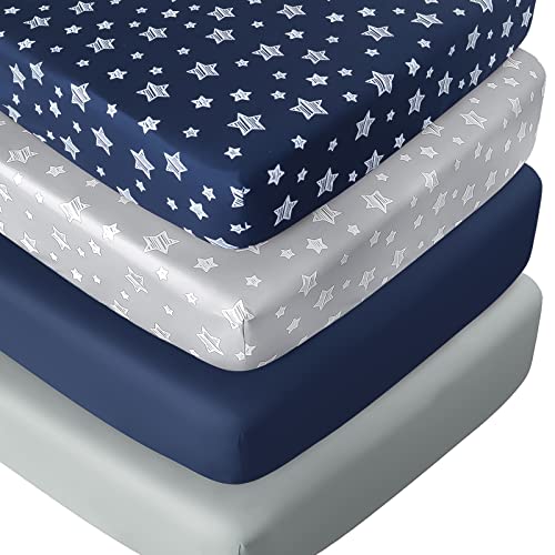 Crib Sheets for Boys or Girls 4 Pack, Fitted Crib Sheet for Standard Size Crib and Toddler Mattresses, Soft and Breathable Material, Navy - Navy - Crib sheet