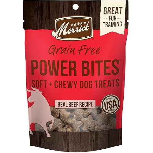 Merrick Power Bites Natural Soft And Chewy Real Meat Dog Treats, Grain Free Snack With Real Beef Recipe - 6 oz. Bag - Beef - 6 Ounce (Pack of 1)