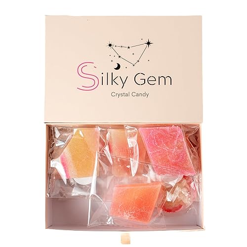 Silky Gem - Edible Crystal Candy, 8-10 Clusters, Peach Flavored Moonstone, Kohakutou, Edible Gem, Vegan, Gluten Free, ASMR - Peach