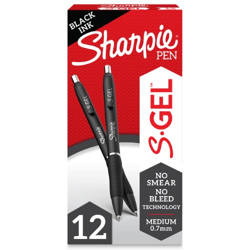 Sharpie S-Gel, Gel Pens, Medium Point (0.7mm), Black Ink Gel Pen, 12 Count - Black 12-Count