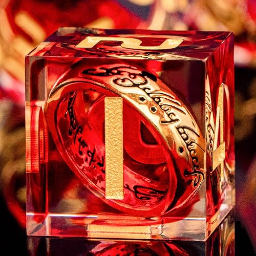 ORIFANTOU Magic Lord of The Rings DND Dice Set Sharp Edge Red Resin Dice with Box, Golden Ring Inclusion D&D Dice RPG Role Playing Games, Dungeons and Dragons D and D Polyhedral Dice Set - Ring - Red-1
