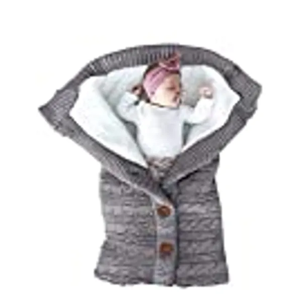 XMWEALTHY Unisex Infant Swaddle Blankets Soft Thick Fleece Knit Baby Girls Boys Stroller Wraps Baby Accessory Grey