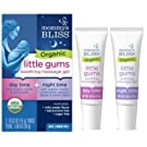 Mommy's Bliss Organic Little Gums Soothing Massage Gel Day and Night Combo Helps with Tender Age Months + Sugar Free 2 - 0.53 Oz Tubes, mild, sweet flavor, 2 Count(Pack of 1)