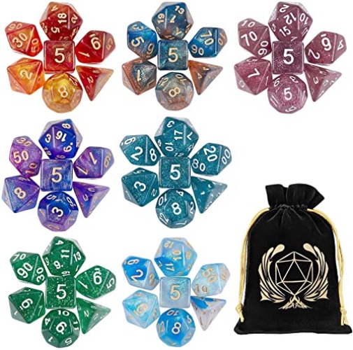 Coyeekn 7 x 7 DND Dice Set, (49 Pieces) Polyhedron Dice for Dungeons & Dragons RPG MTG DND Tabletop Game with 1 Pouch - 7set-2