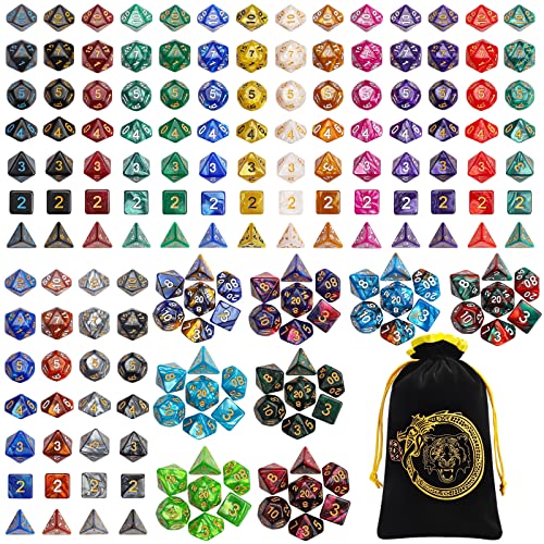CiaraQ DND Dice Sets - 26 X 7 Polyhedral Dice (182pcs) with a Large Drawstring Bag Great for Dungeons and Dragons, Role Playing Table Game. - 26 Colors-classic Font
