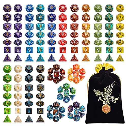 QMay DND Dice Set - 20x7 (140 Pieces) Polyhedral Dice, 20 Colors D&D Dice for Dungeons and Dragons Tabletop Role-Playing Games with 1 Drawstring Bag - 20 sets-140pcs