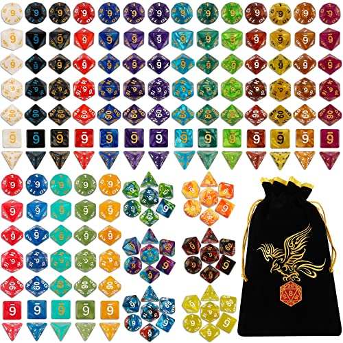 QMay DND Dice Se -25x7 (175pcs) Polyhedral Dice Compatible with Dungeons and Dragons D&D RPG MTG Table Games.25 Sets of 7 dice and a dice Bag - 25 sets-175pcs