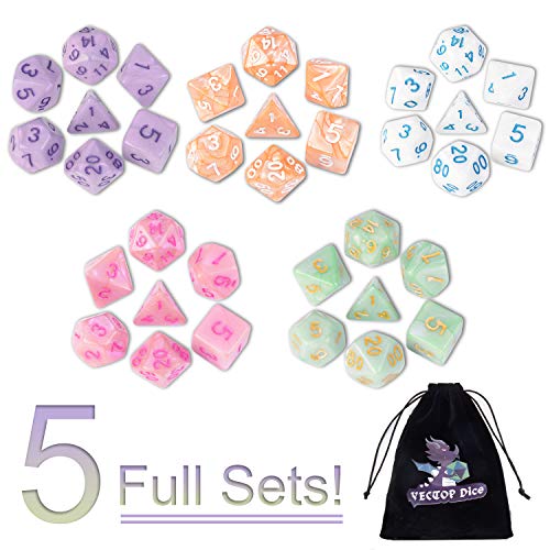 DND Dice, 5 x 7 Sets (35 Pieces) Polyhedron Dice for Dungeons & Dragons RPG MTG DND Tabletop Game with 1 Free Pouch D4 D8 D10 D12 D20 - 35pcs