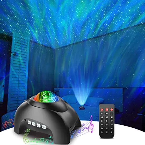 Rossetta Star Projector, Galaxy Projector for Bedroom, Bluetooth Speaker and White Noise Aurora Projector, Night Light Projector for Kids Adults Gaming Room, Home Theater, Ceiling, Room Decor - Black