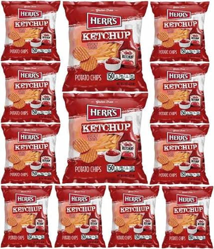 HERR'S Ketchup Flavor Potato Chips, 1oz Bag (Pack of 24, Total of 24 Oz