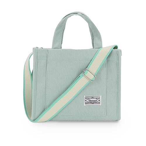 Tote Bag Women Aesthetic Corduroy Bags Cross body Bag Purse for Women Mini Travel Bags Handbags Everyday Bag Square - Large - Mint Julep