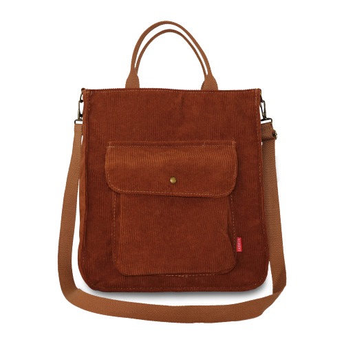 LSXCSM Women's Cute Corduroy Tote Bags Canvas Crossbody Bag Shoulder Purse with Zipper for School - Brown