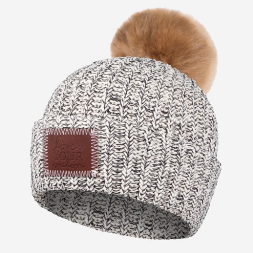 Black Speckled Pom Beanie (Natural Pom) | Natural