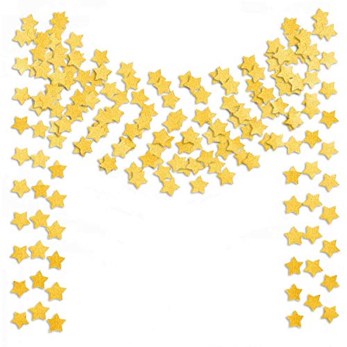 6 Pcs Gold Glitter Star Paper Garland (50 Feet) Twinkle Bunting Banner Hanging Decorations for Christmas Birthday Party Golden Sparkling Stars for Bridal Showers Wedding Baby Shower Holiday Supplies - Gold