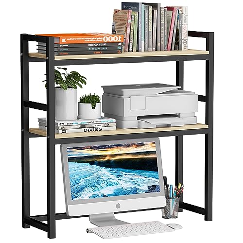 uyoyous Computer Desktop Bookcase 2-Tier 29.5 Inch Multipurpose Wood Desk Hutch Bookshelf for Computer with Adjustable Shelf Display Rack Organizer for Office Home Dormitory
