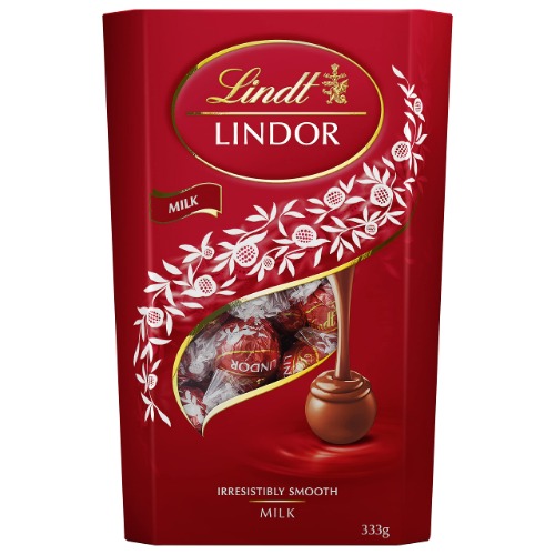 LINDT & SPRUNGLI Lindor Milk Chocolate Truffles Cornet Approx 27 Balls, Perfect for Sharing in a Moment of Bliss, 333 g