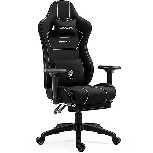 Dowinx Gaming Chair Tech Fabric with Pocket Spring Cushion, Ergonomic Computer Chair with Massage Lumbar Support and Footrest, Comfortable Reclining Game Office Chair 300lbs for Adult and Teen, Black - Black