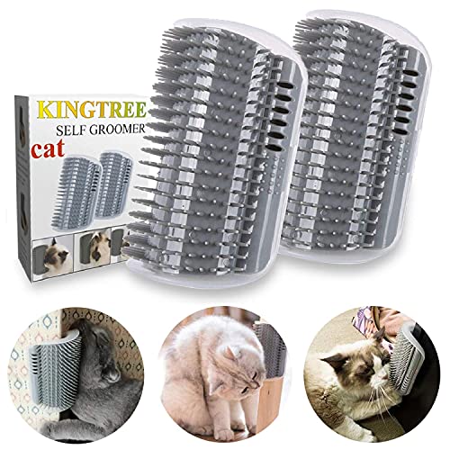 Kingtree Cat Self Groomer 2 Pack Wall Corner Brushes, Soft Cat Corner Scratcher Self Grooming Massage Combs for Long Short Fur Kitten Indoor Cats - Gray