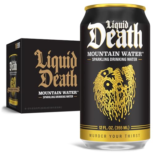 Liquid Death, Sparkling Mountain Water, 18-Pack (12oz Cans), Real Mountain Source, Natural Minerals & Electrolytes - Mountain Water - Sparkling - 12 Fl OZ (Pack of 18)