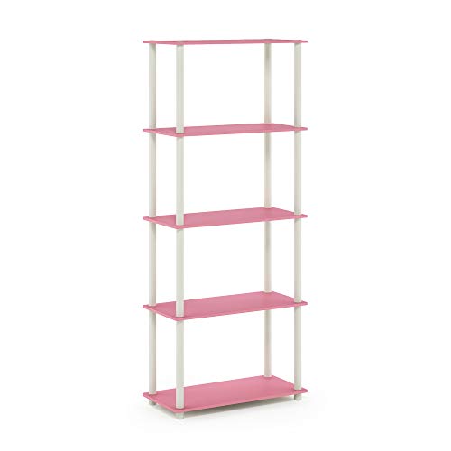 Furinno Turn-N-Tube 5-Tier Multipurpose Shelf / Display Rack / Storage Shelf / Bookshelf, Round Tubes, Pink/White - Pink/White - 5-Tier Round Tube