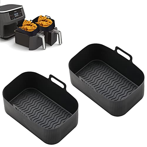 Silicone Air Fryer Liners for Ninja Dual Air Fryer, Reusable Air Fryer Silicone Liner for Ninja Air Fryer Accessories, Air Fryer Basket Airfryer Liners for Ninja Dual Foodi DZ201/DZ401 (A, 2 x Black) - A - 2 x black