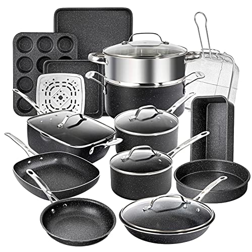 Granitestone 20 Piece Pots and Pan Set, Non Stick Cookware Set, Pots and Pans, Pot Set, Pot and Pan Set, Cooking Set, Mineral and Diamond Coated, Oven and Dishwasher Safe, 100% Toxin Free - Black