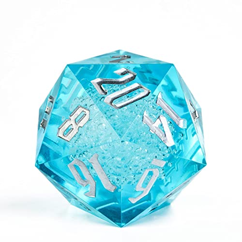 Poludie D20 Single Dice 55mm, 20 Sided DND Dice, Giant D20 D&D Polyhedral Dice Large D20 with Dice Gift Box for Dungeons and Dragons, RPG, MTG Table Games (Transparent Blue Bubbles) - Transparent Blue Bubbles